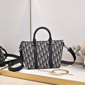 Dior Black and Cream Oblique Canvas Top-Handle Tote